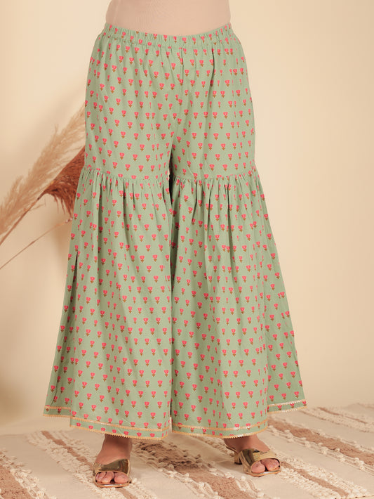 Soft Cotton Butti Green Sharara