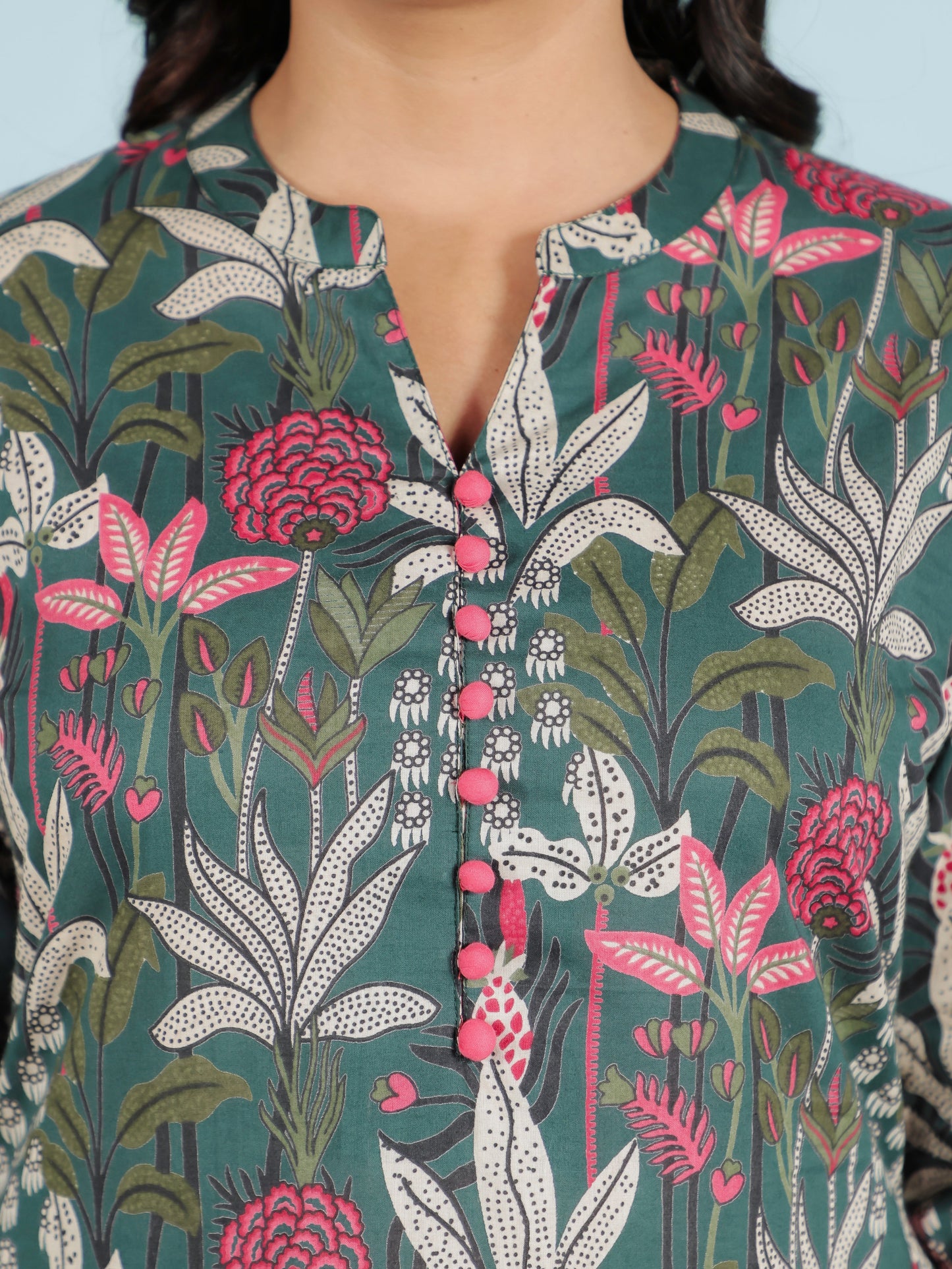 Soft Cotton Foliage Straight Green Kurta