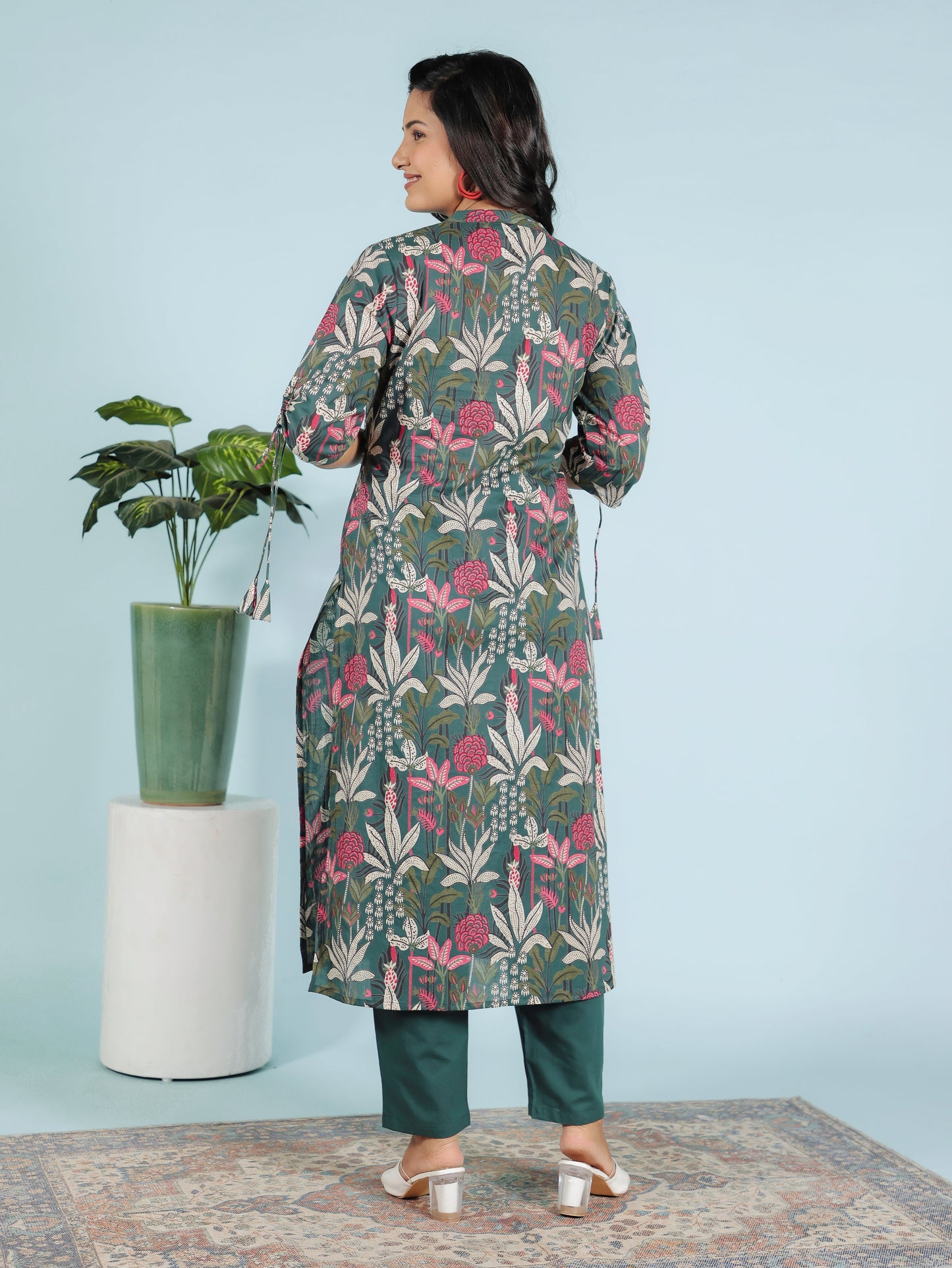 Soft Cotton Foliage Straight Green Kurta