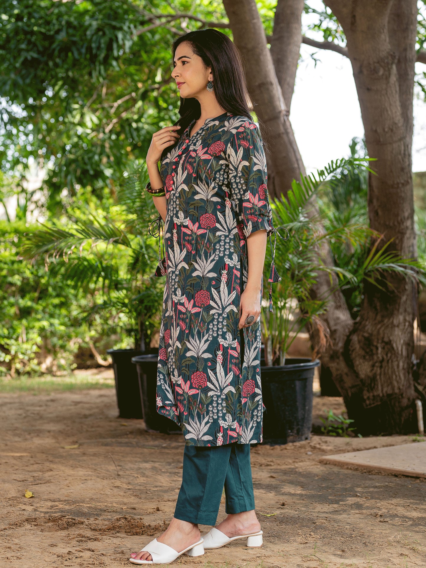 Soft Cotton Foliage Straight Green Kurta