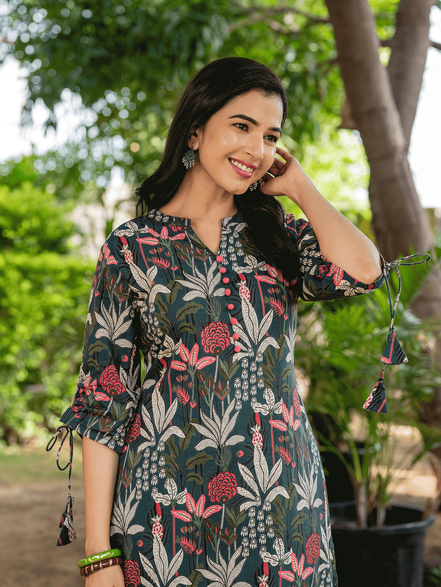Soft Cotton Foliage Straight Green Kurta