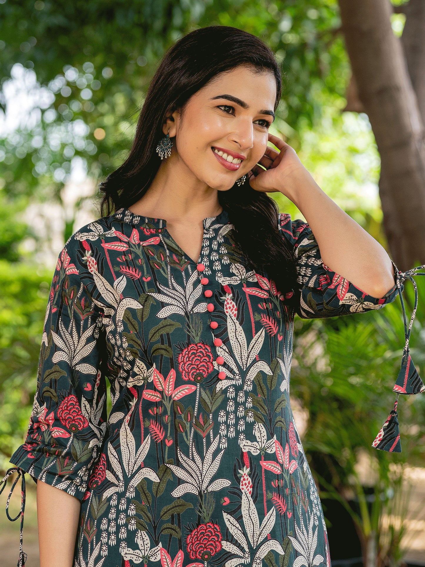 Soft Cotton Foliage Straight Green Kurta