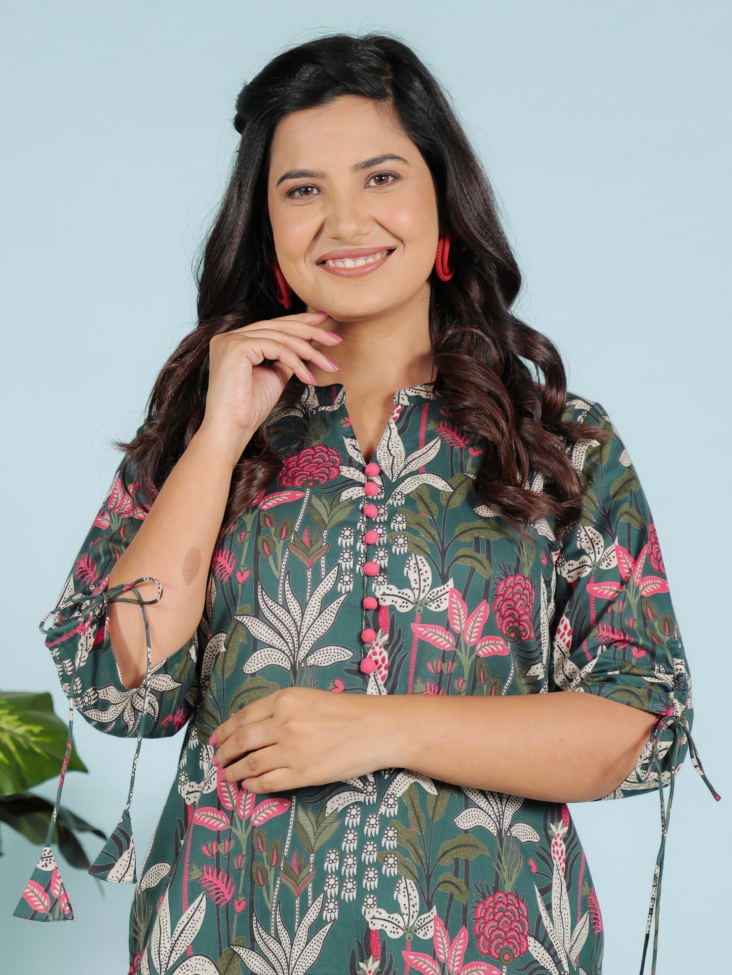 Soft Cotton Foliage Straight Green Kurta