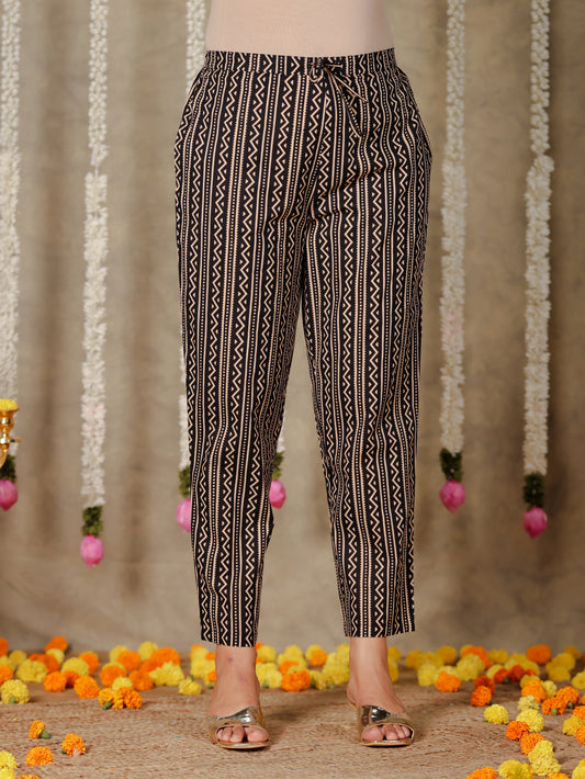 Soft Cotton Ajrakh Black Tapered Trousers