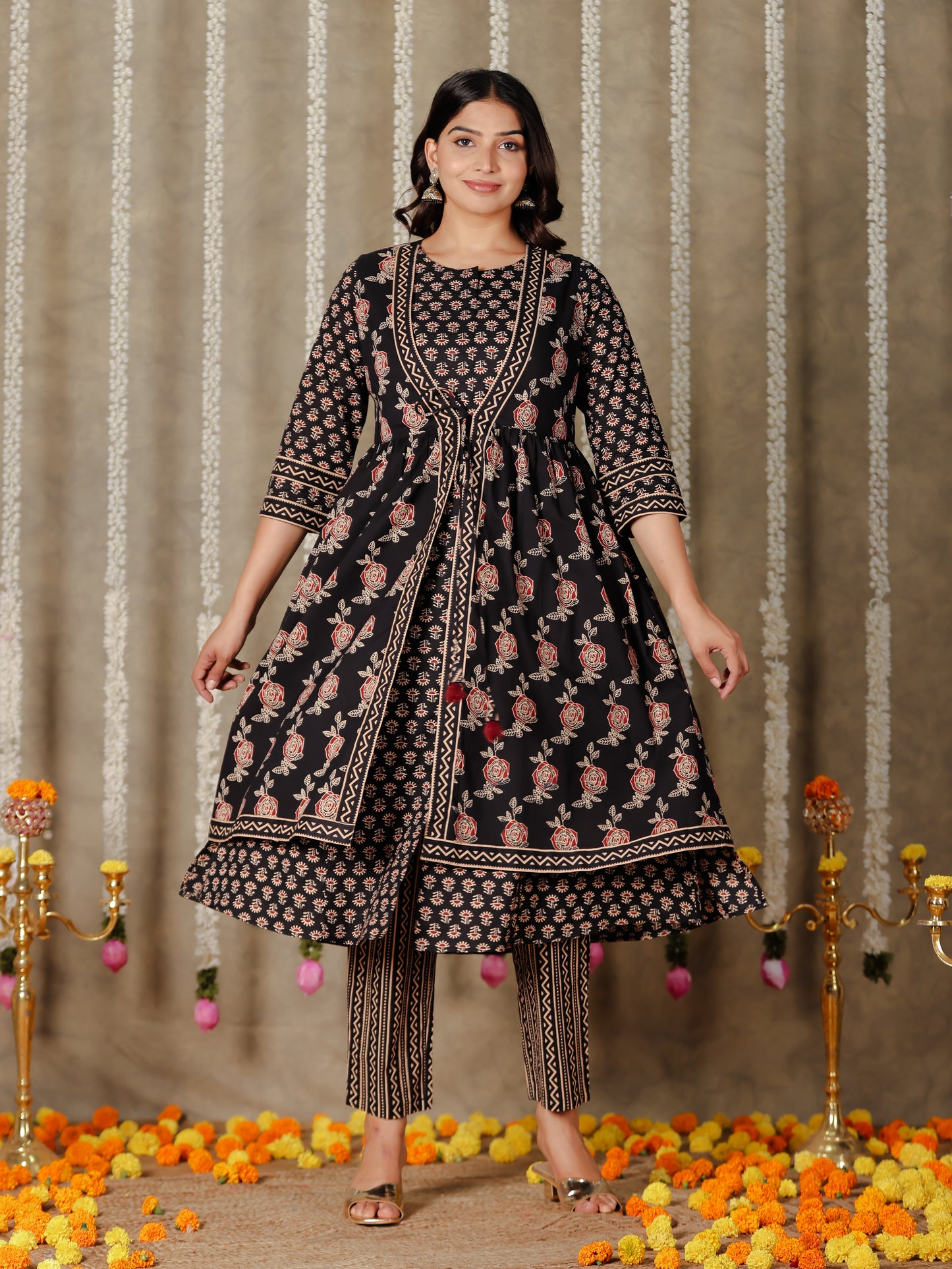 Soft Cotton Floral Black Shrug