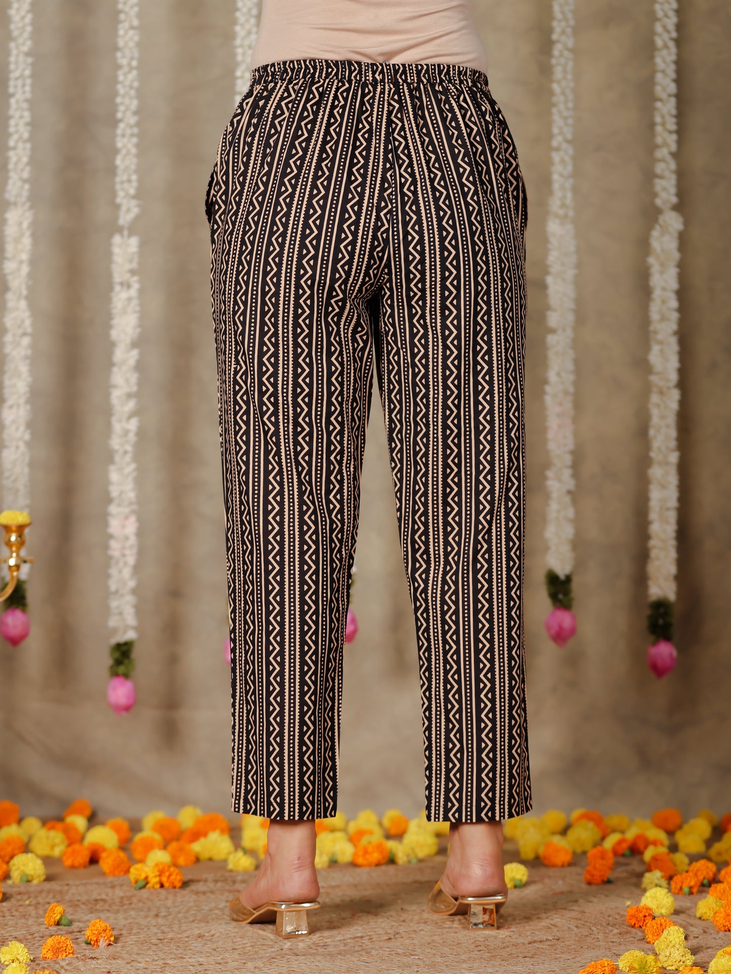 Soft Cotton Ajrakh Flared Black Kurta
