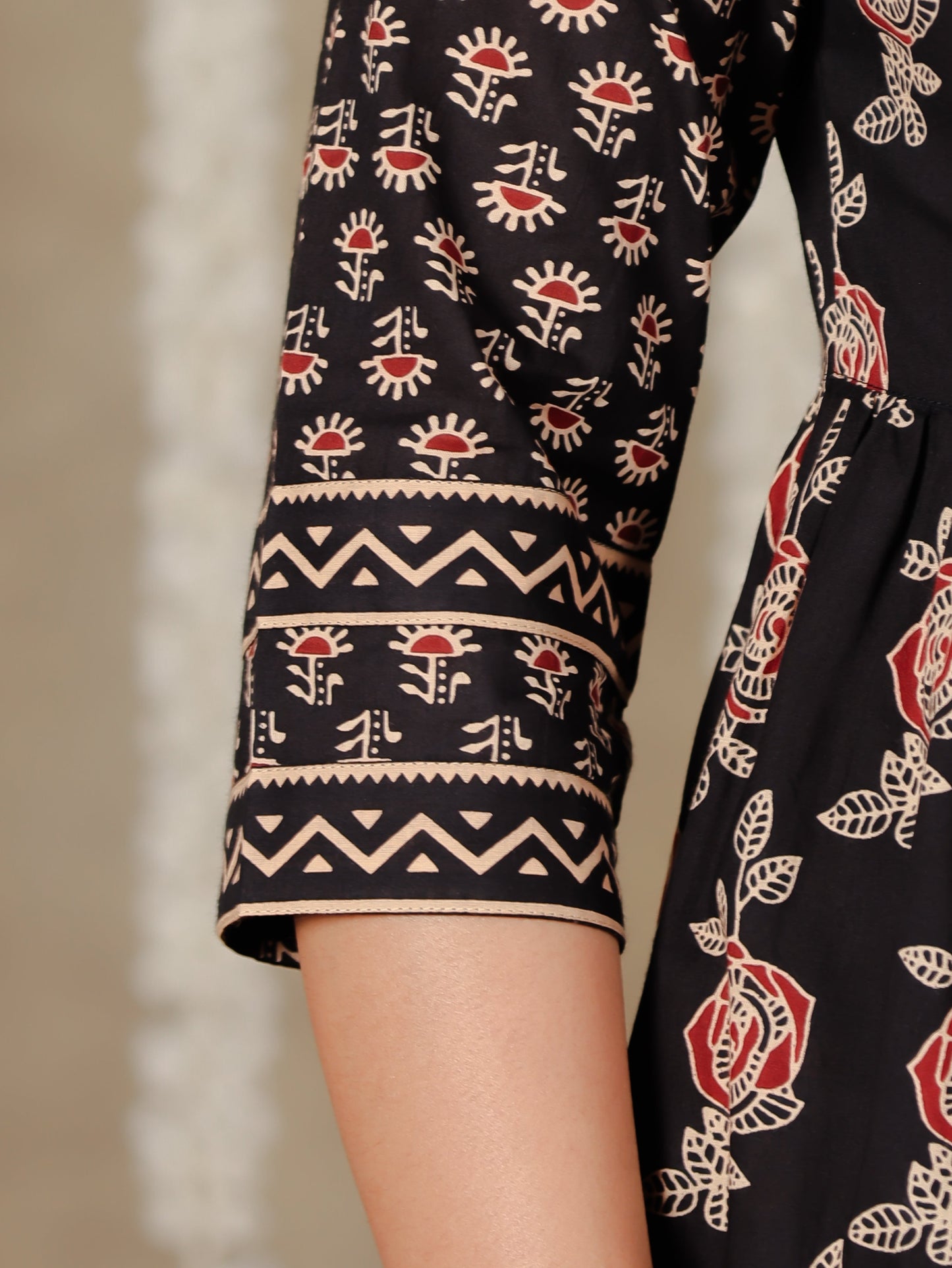 Soft Cotton Ajrakh Flared Black Kurta