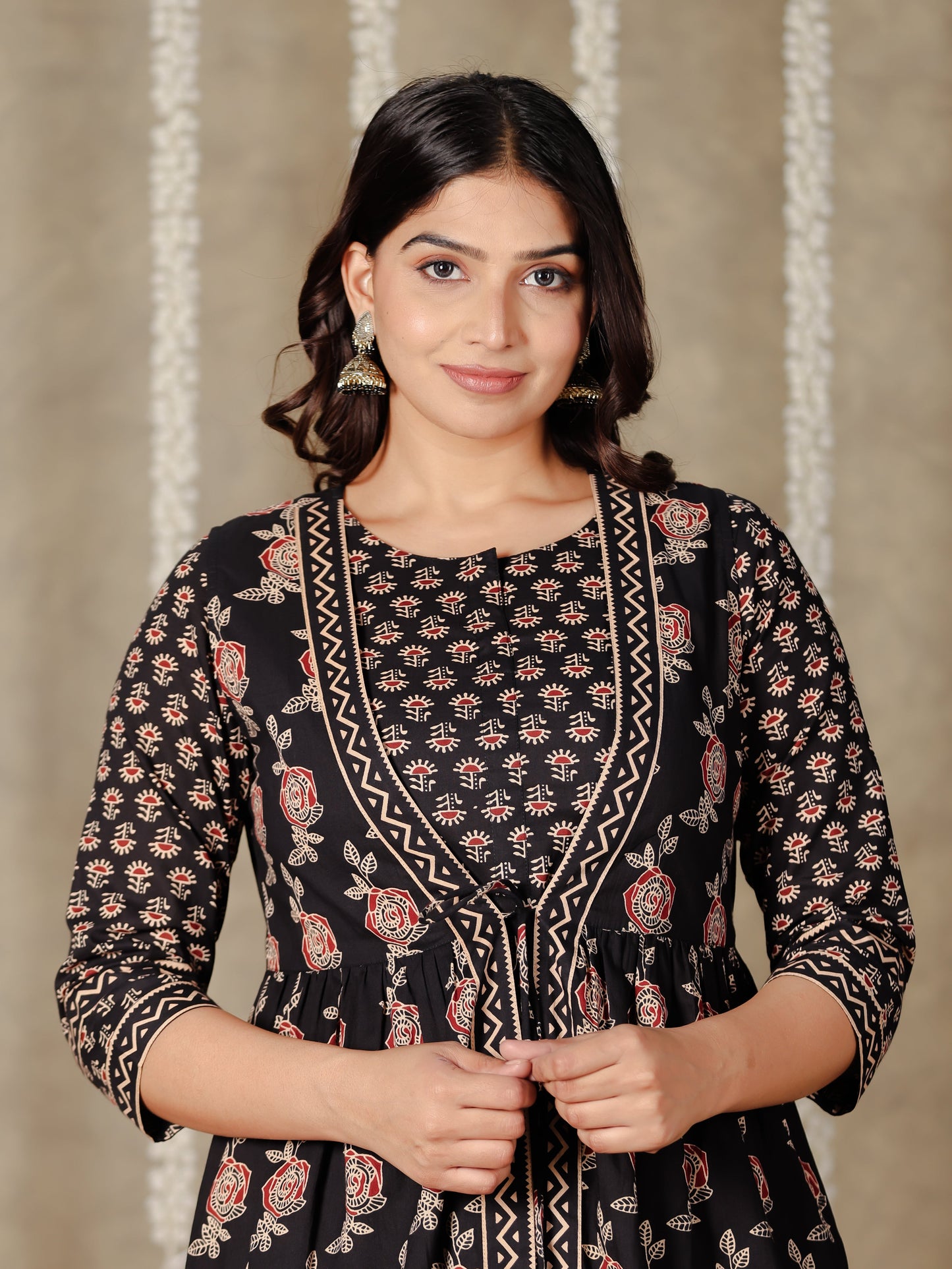 Soft Cotton Ajrakh Flared Black Kurta