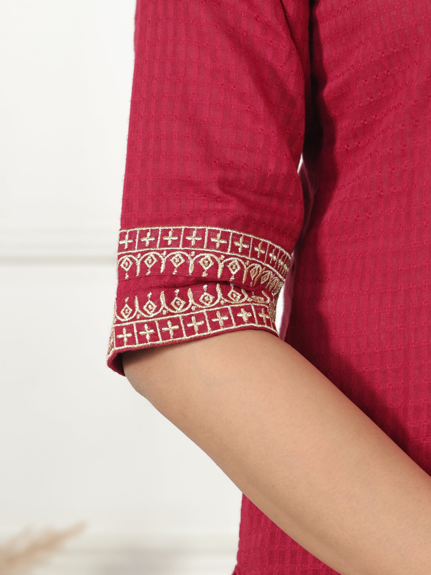 Cotton Dobby Solid A-line Maroon Kurta