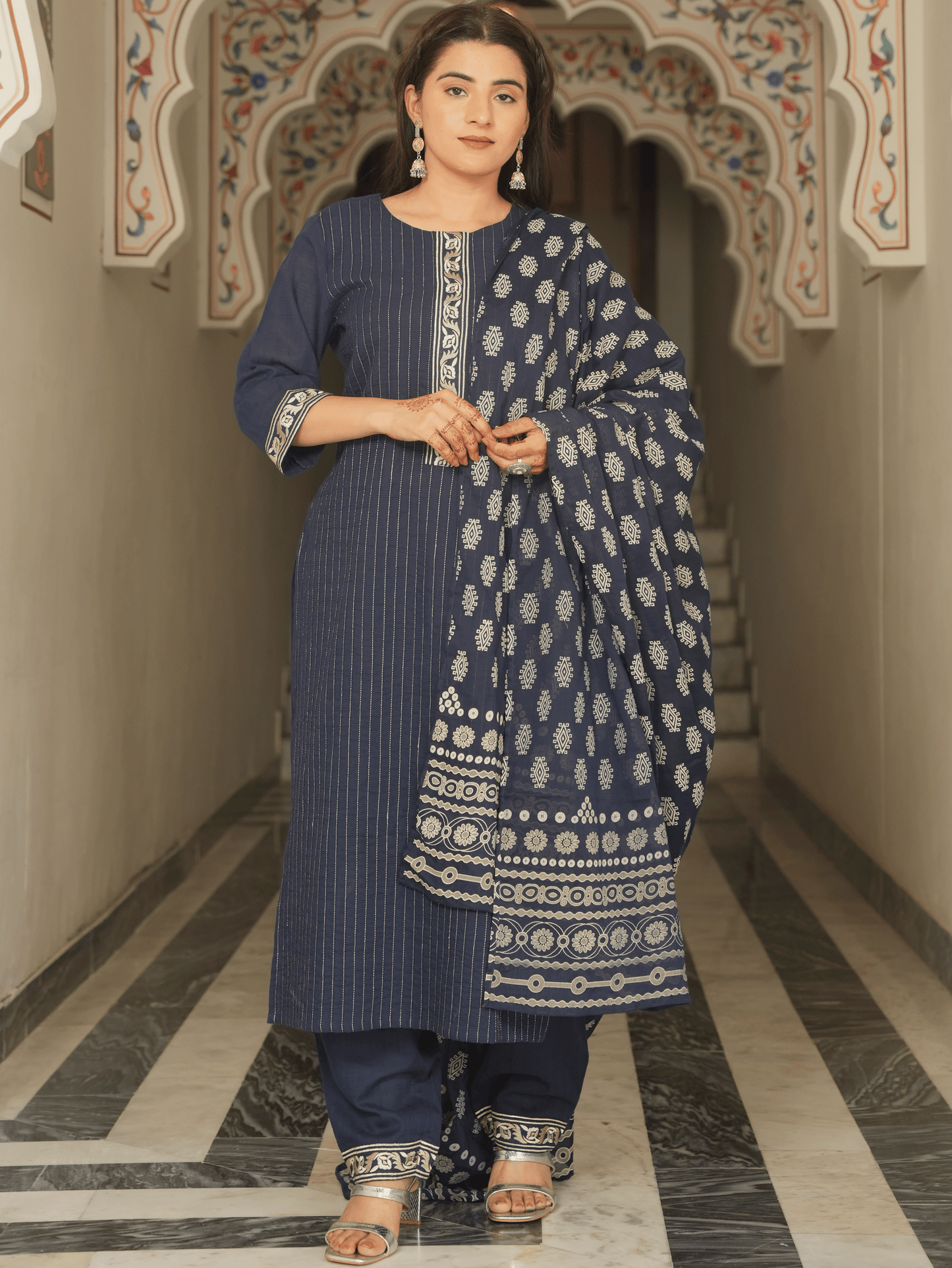 Cotton Voile Butta Blue Dupatta