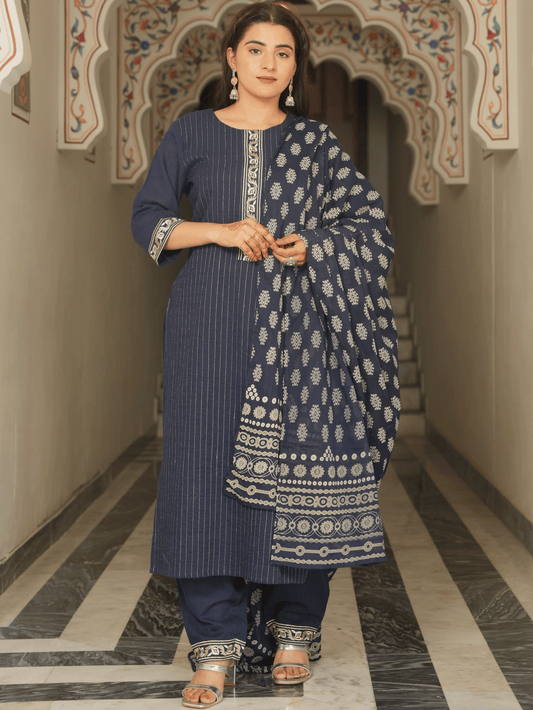 Cotton Voile Butta Blue Dupatta