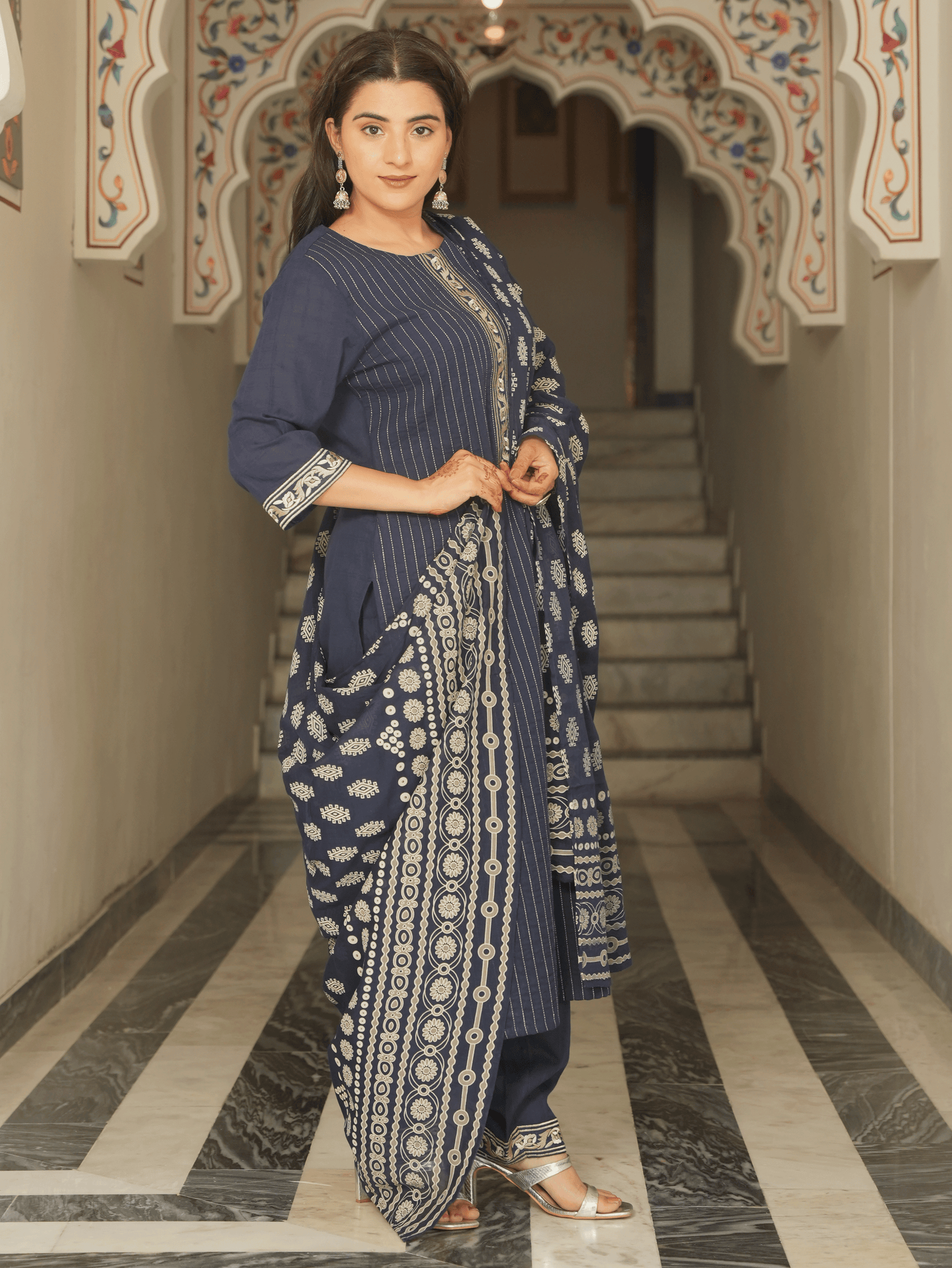 Cotton Voile Butta Blue Dupatta