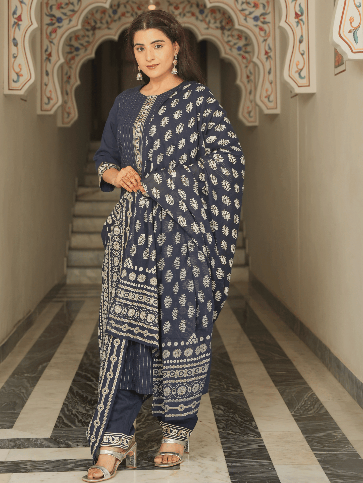 Cotton Voile Butta Blue Dupatta