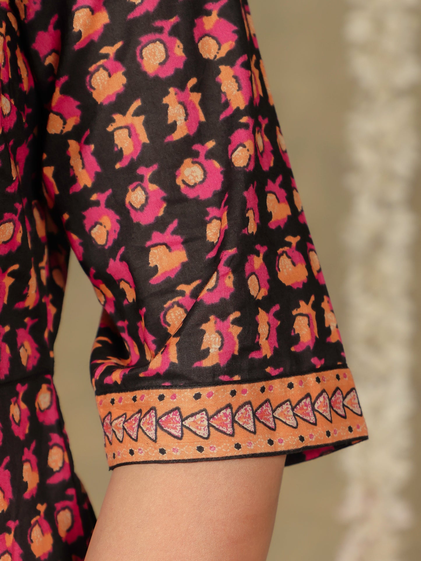 Embroidered Soft Cotton Block A-line Black Kurta