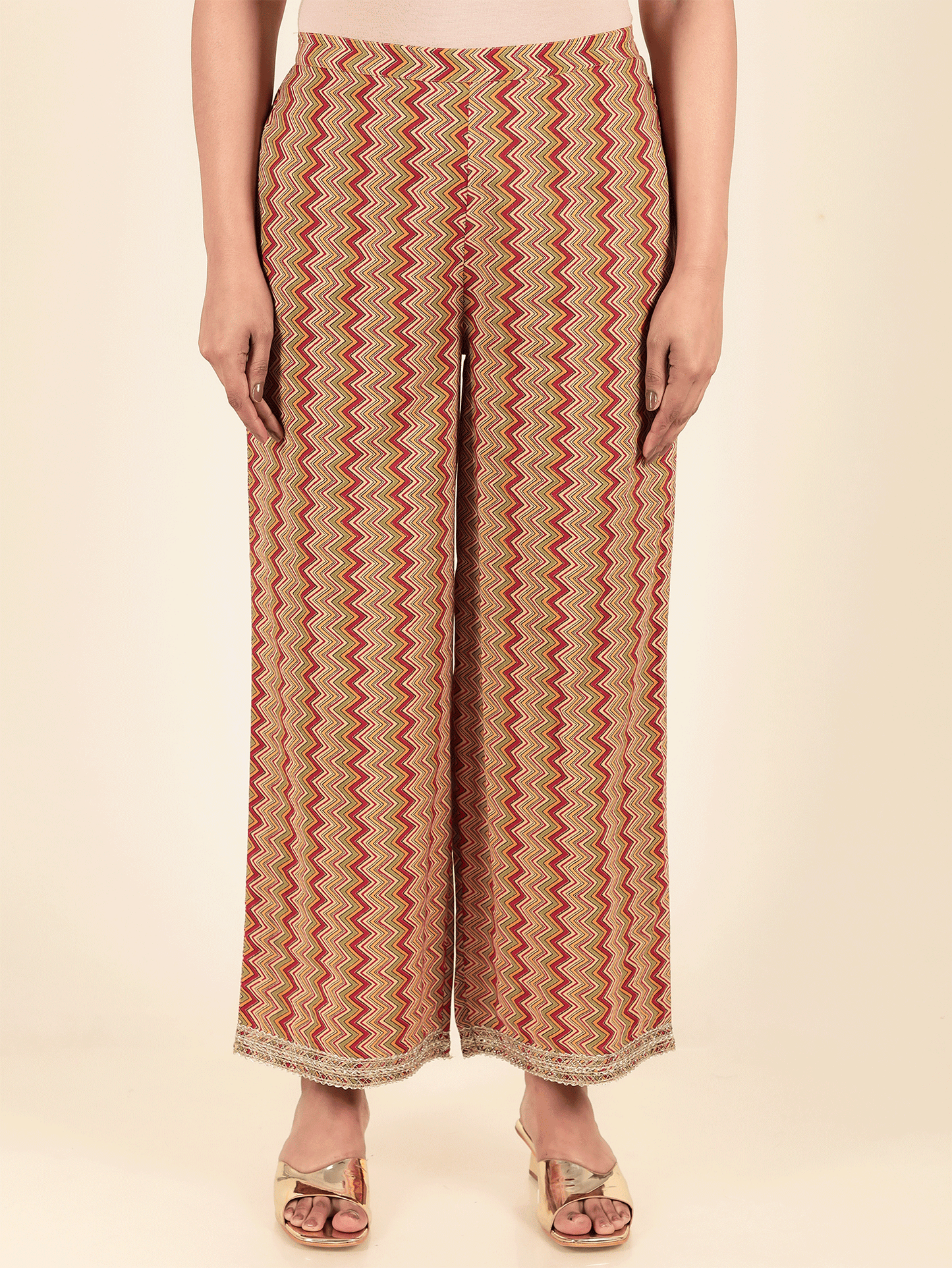 Soft Cotton Chevron Off White Palazzo