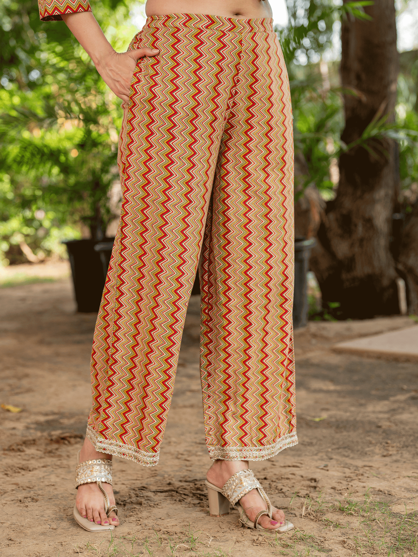 Soft Cotton Chevron Off White Palazzo