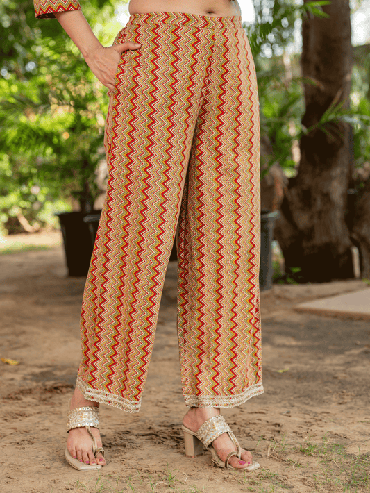 Soft Cotton Chevron Off White Palazzo