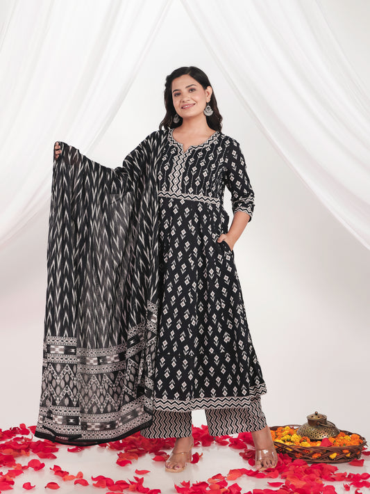 Cotton Voile Ikat Black Dupatta