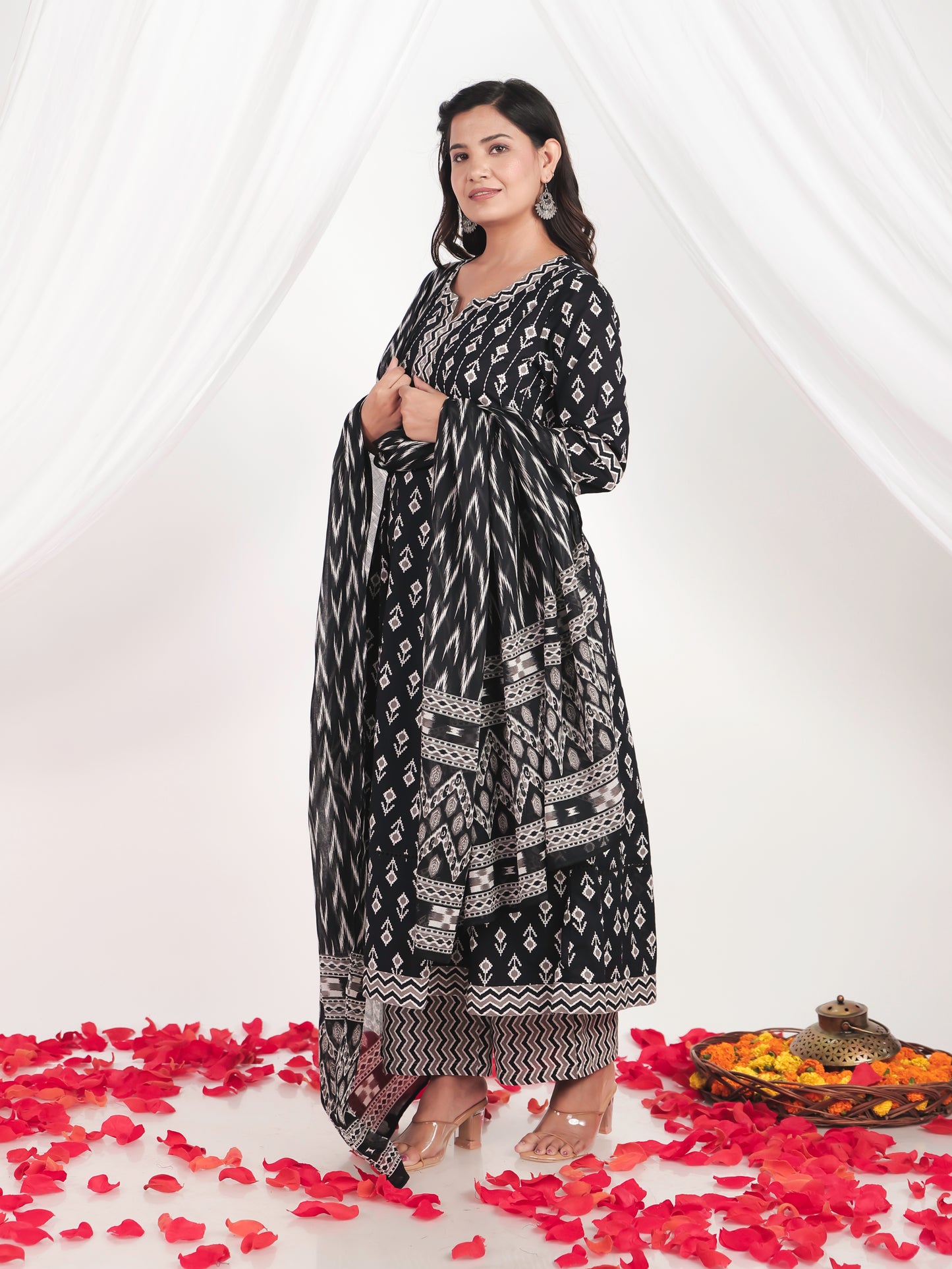 Cotton Voile Ikat Black Dupatta