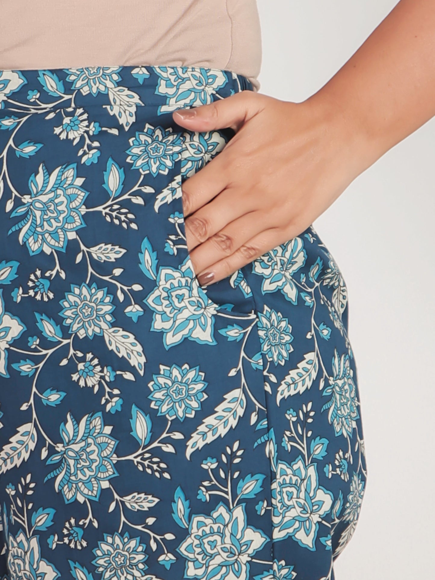 Soft Cotton Floral Blue Straight Trousers