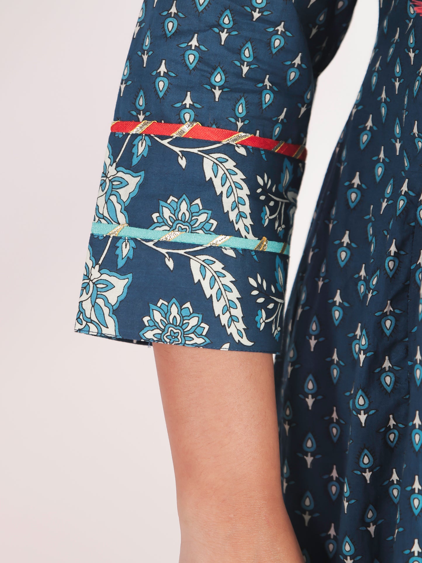 Embroidered Soft Cotton Butti A-line Blue Kurta