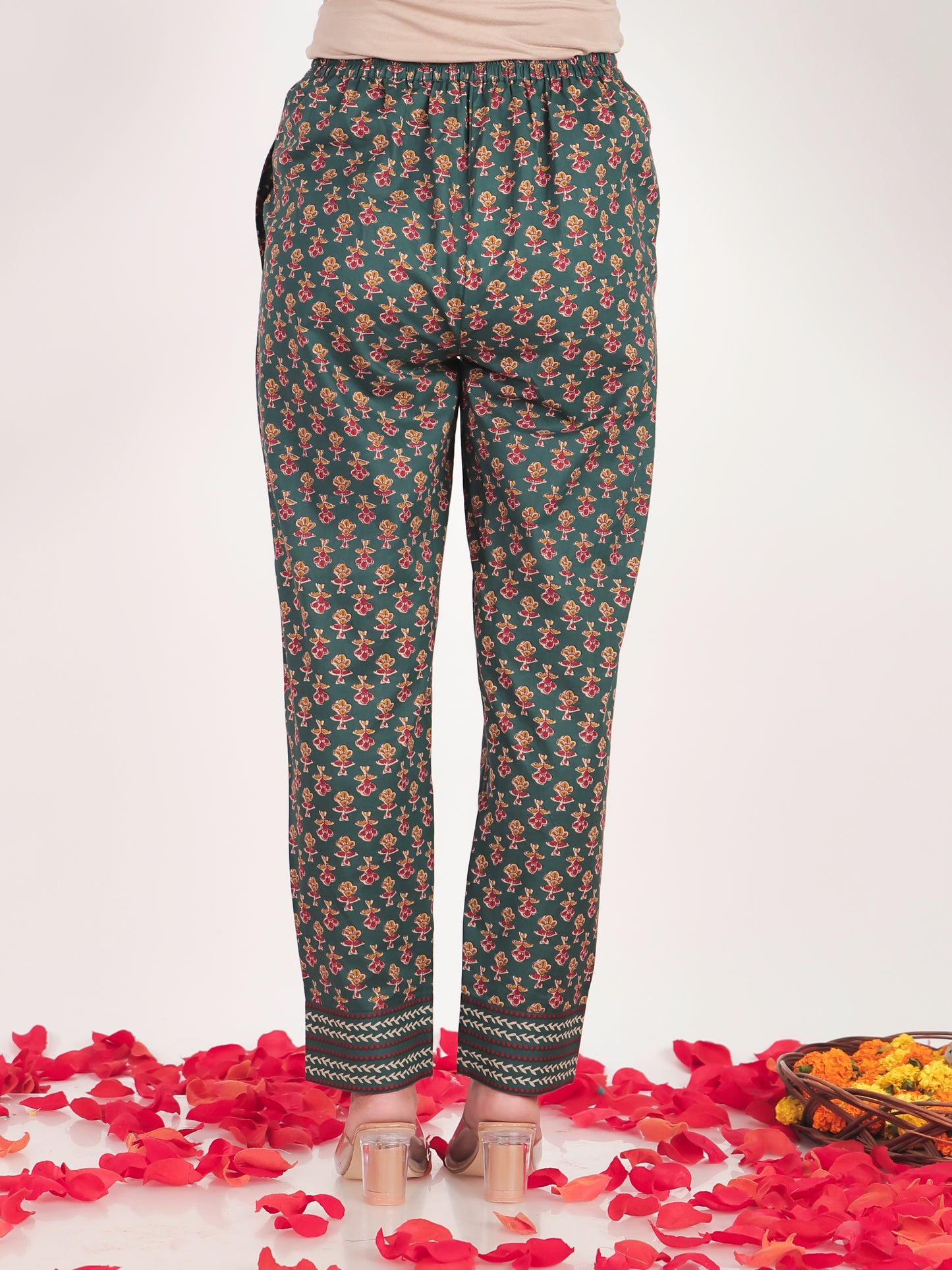 Soft Cotton Floral Green Tapered Trousers