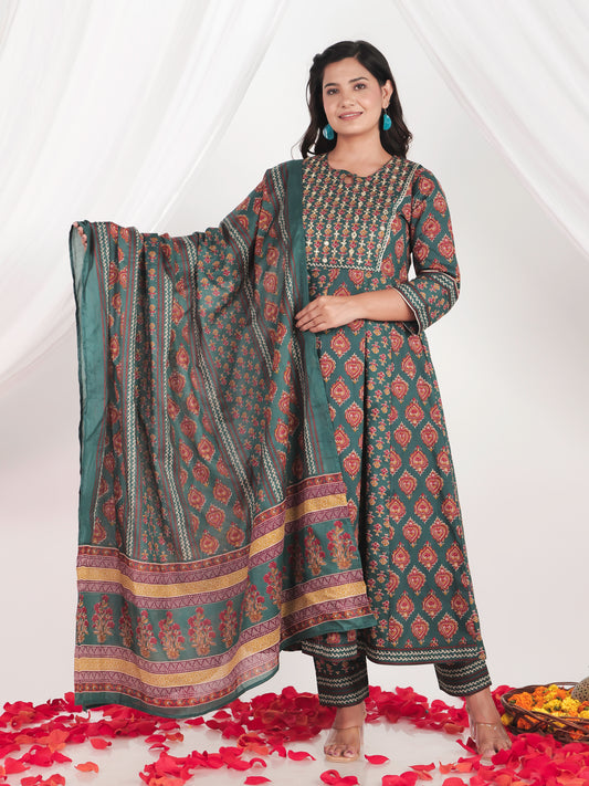 Cotton Voile Floral Green Dupatta