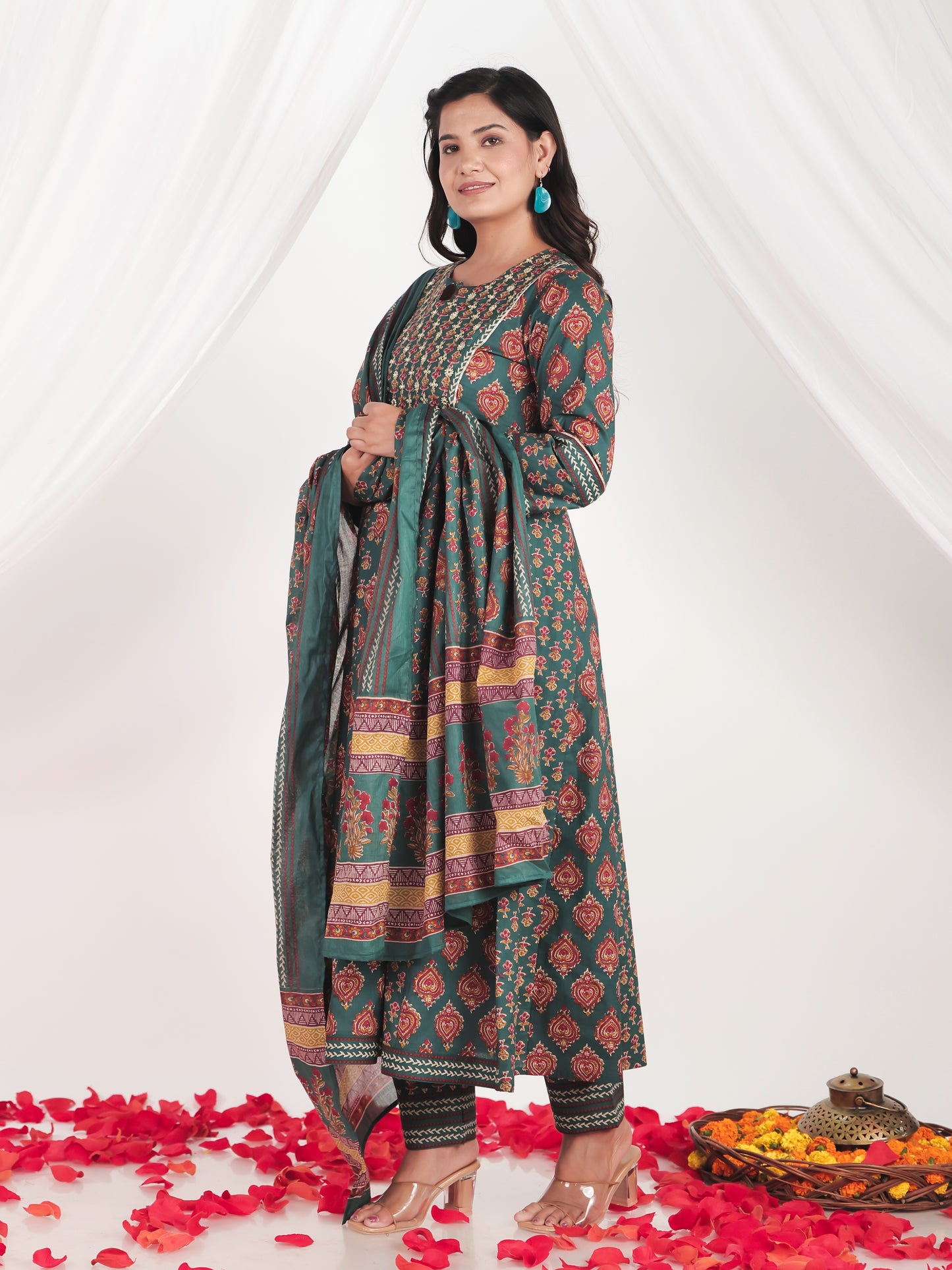 Cotton Voile Floral Green Dupatta