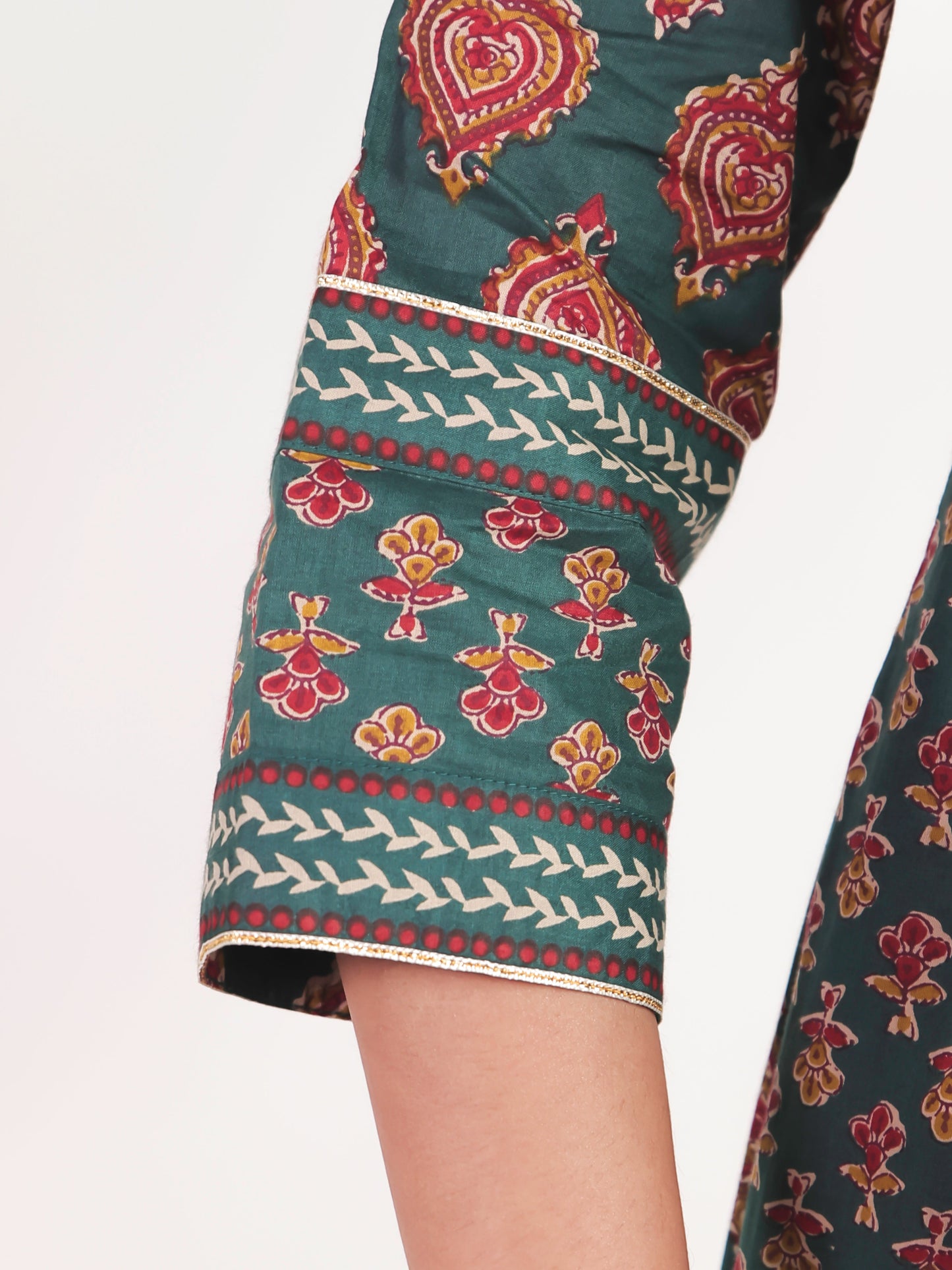Embroidered Soft Cotton Floral Anarkali Green Kurta