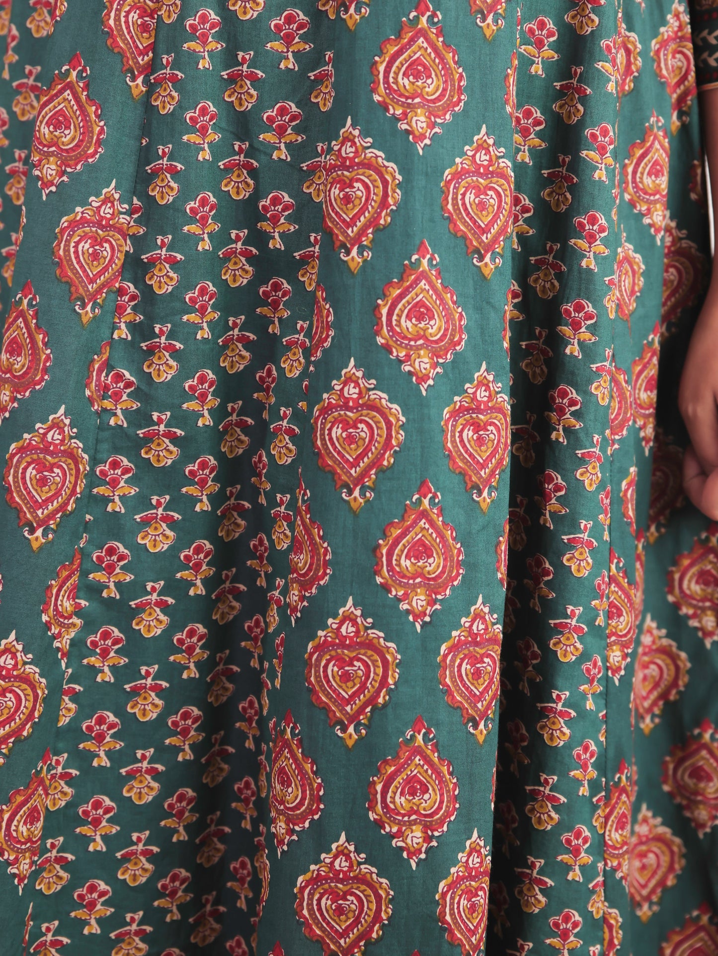 Embroidered Soft Cotton Floral Anarkali Green Kurta