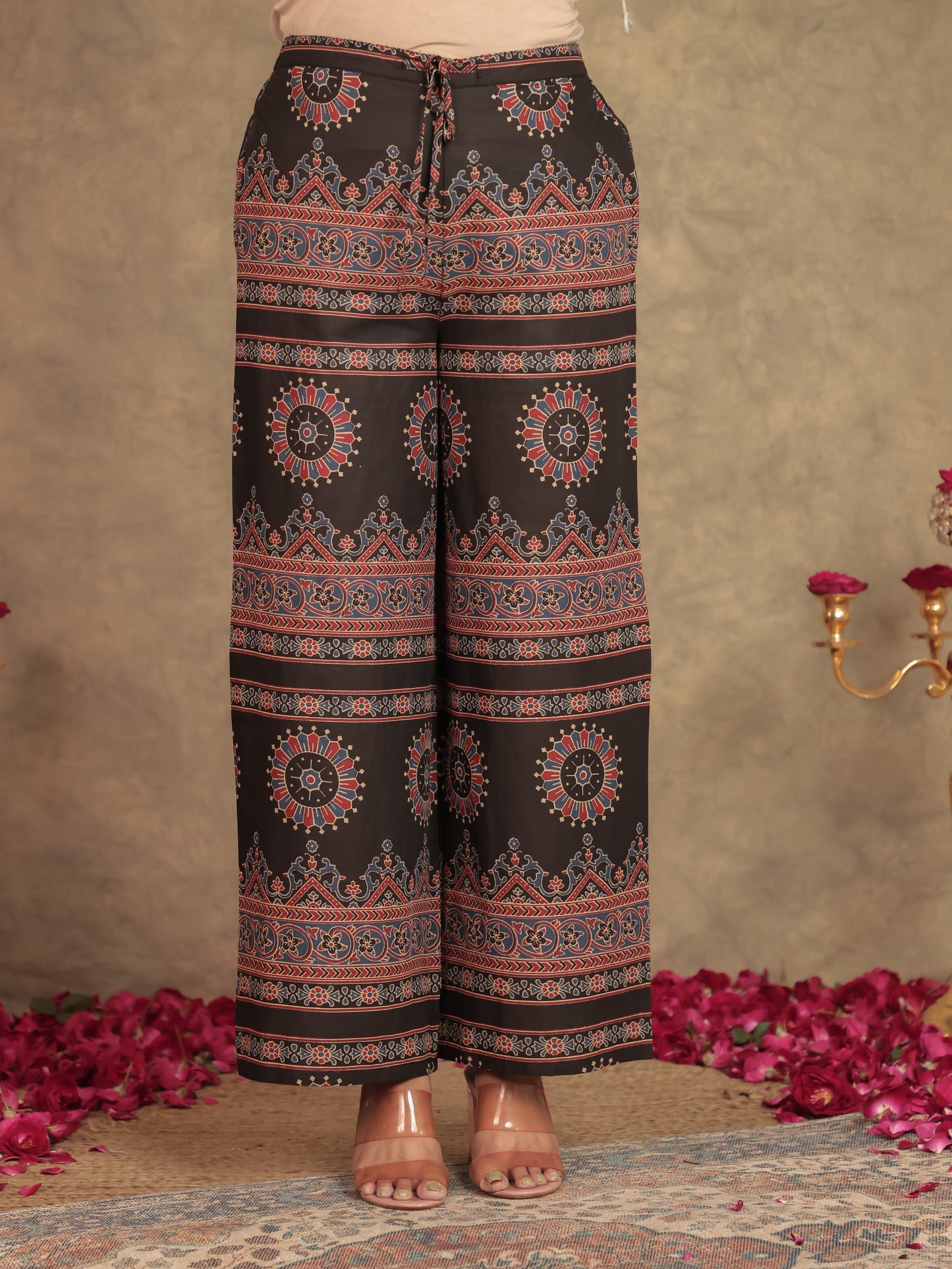 Soft Cotton Geometric Black Palazzo