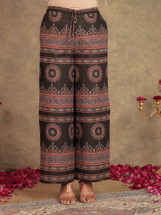 Soft Cotton Geometric Black Palazzo
