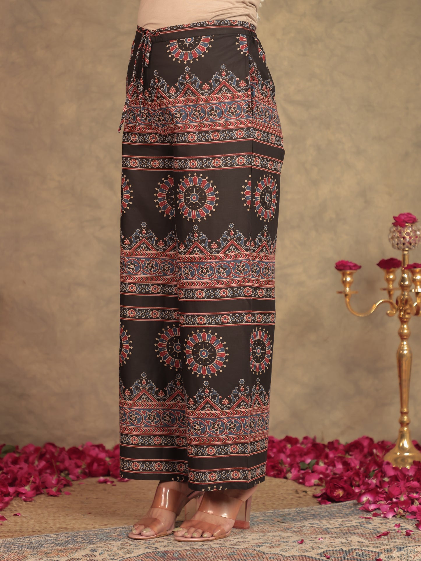 Soft Cotton Geometric Black Palazzo