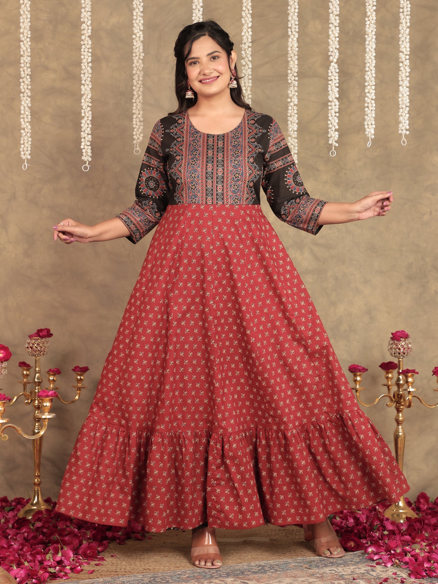 Soft Cotton Floral Anarkali Red Kurta
