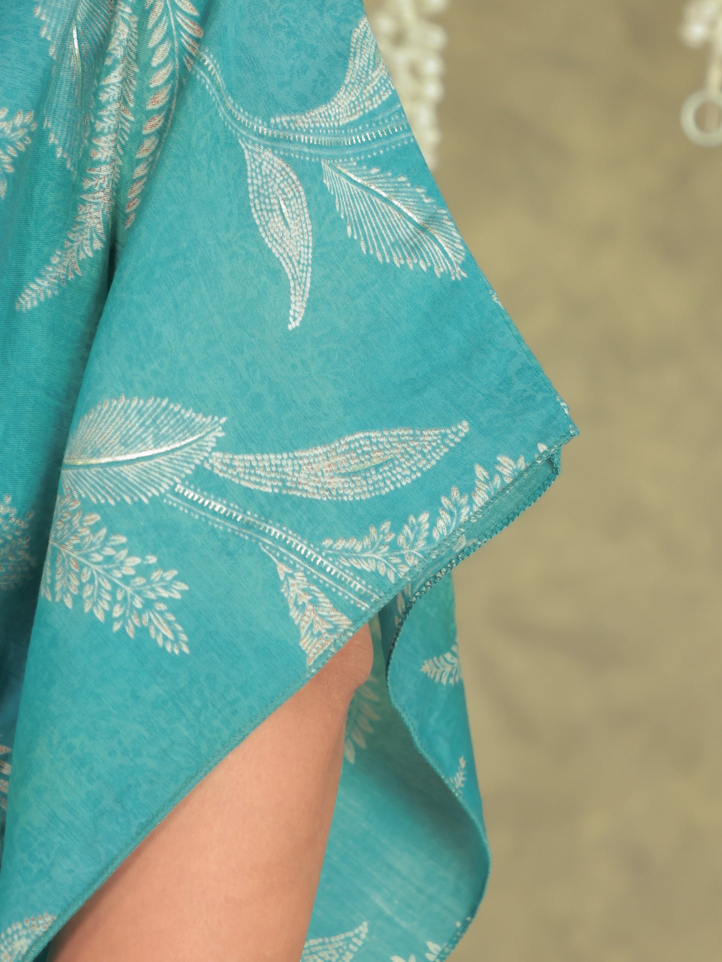 Embroidered Muslin Floral Kaftan Blue Kurta