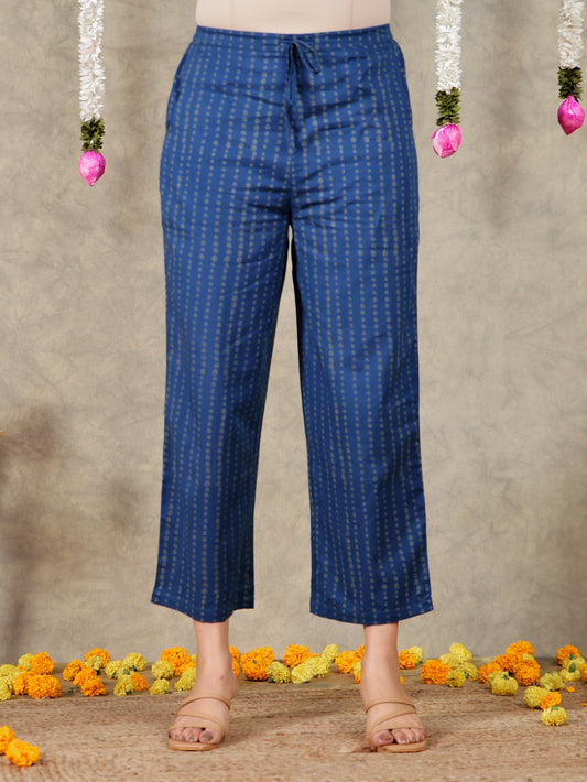 Soft Cotton Tie-dye Blue Tro Straight Trousers