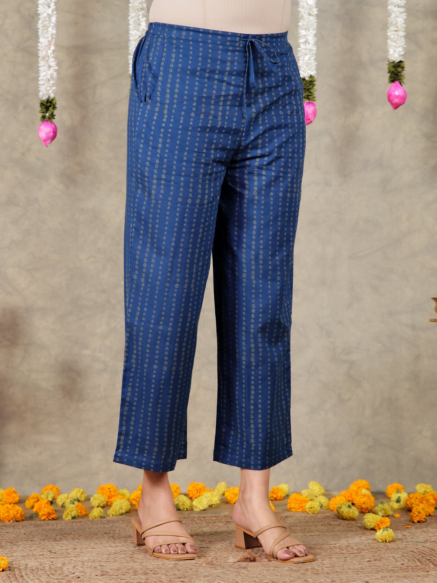 Soft Cotton Tie-dye Blue Tro Straight Trousers
