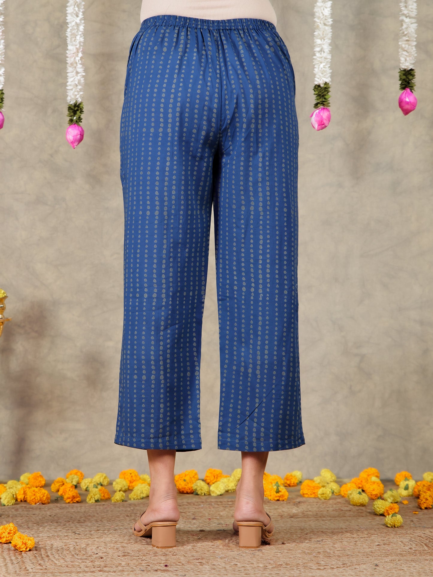 Soft Cotton Tie-dye Blue Tro Straight Trousers
