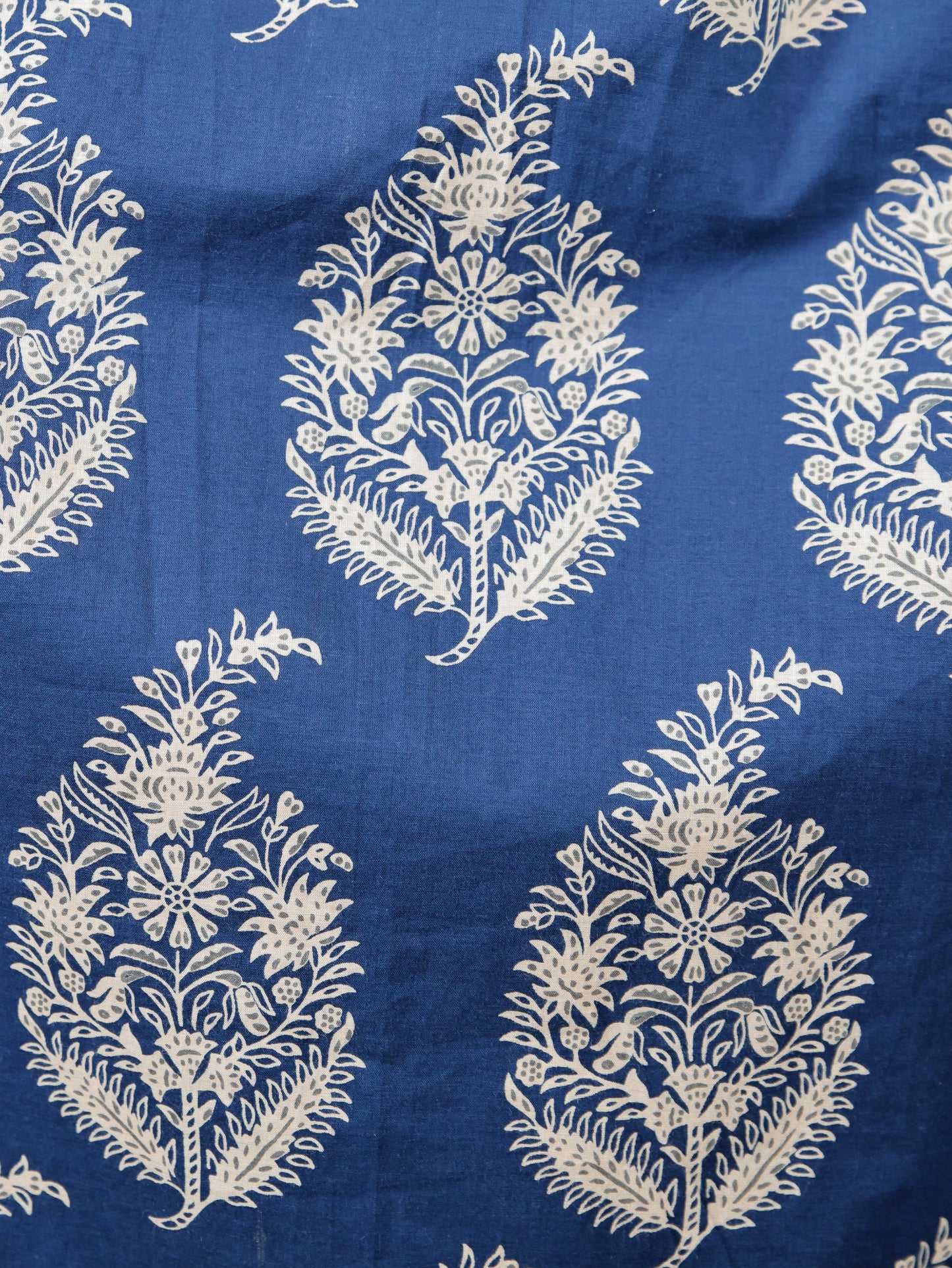 Embroidered Soft Cotton Block Print A-line Blue Kurta