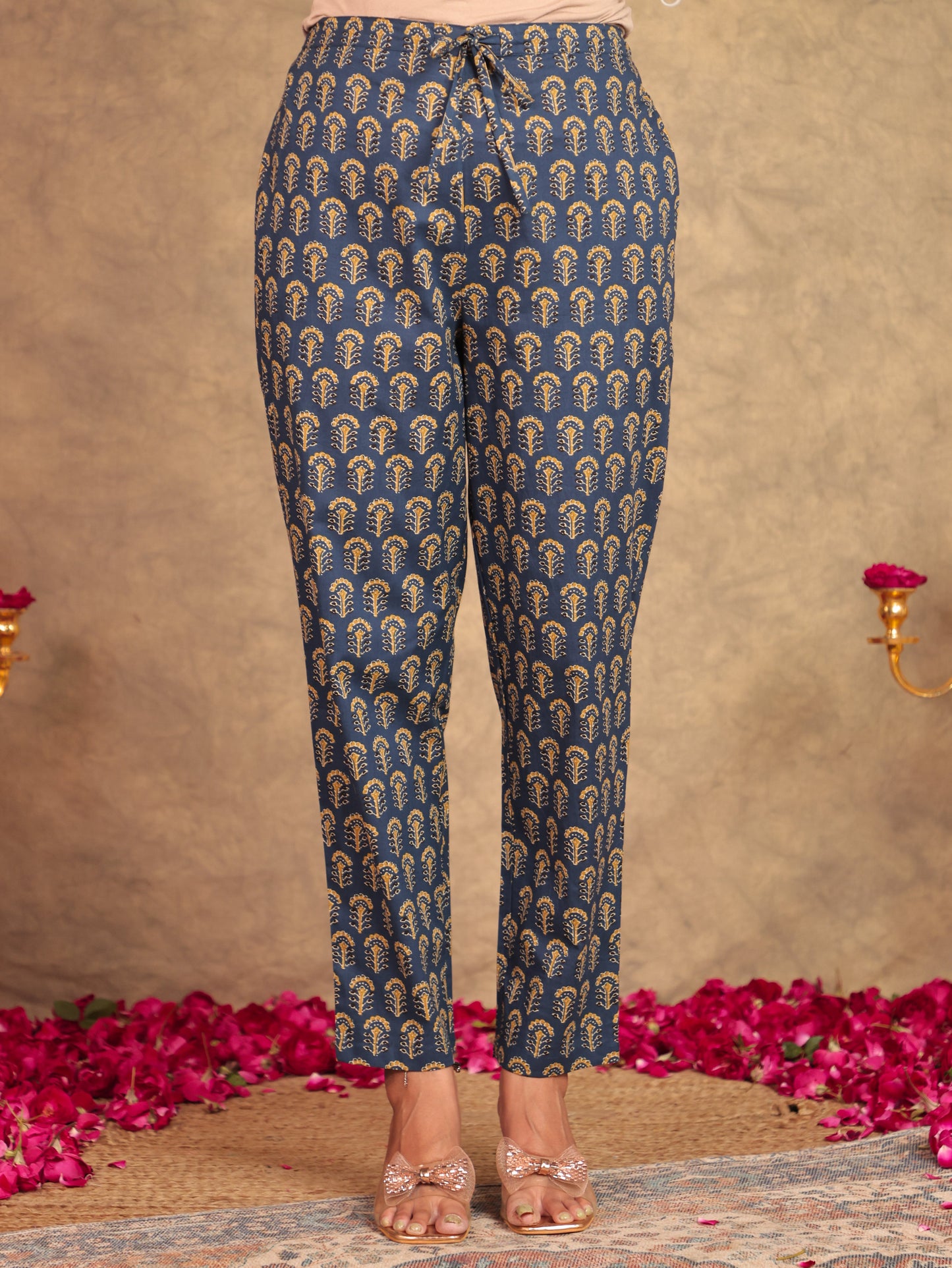 Soft Cotton Ajrakh Blue Tapered Trousers
