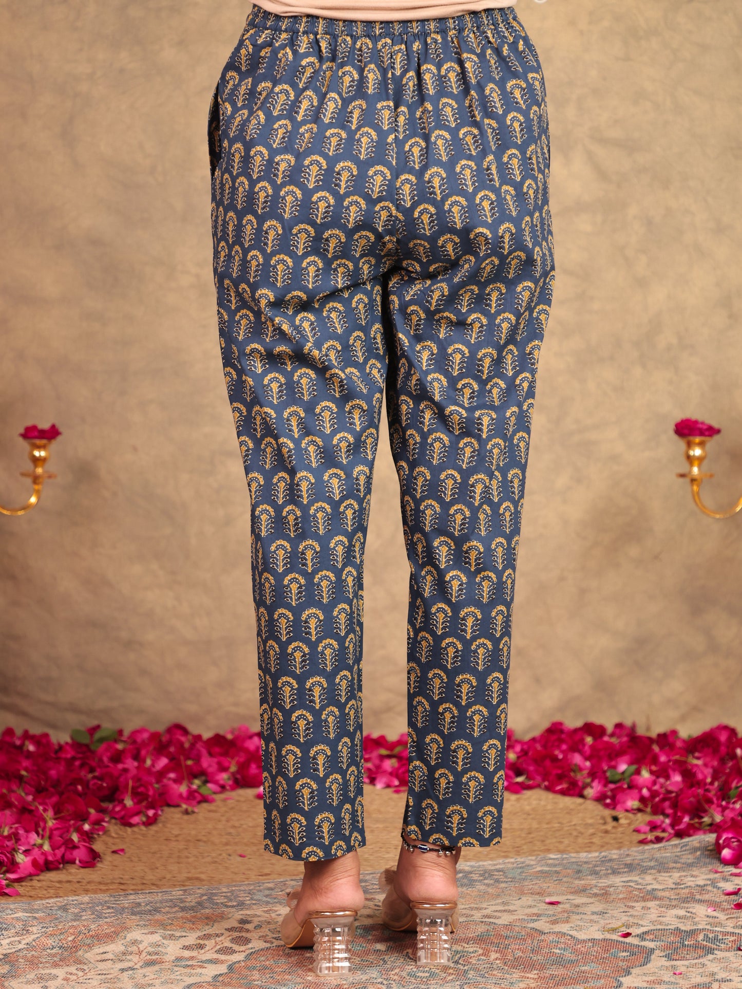 Soft Cotton Ajrakh Blue Tapered Trousers
