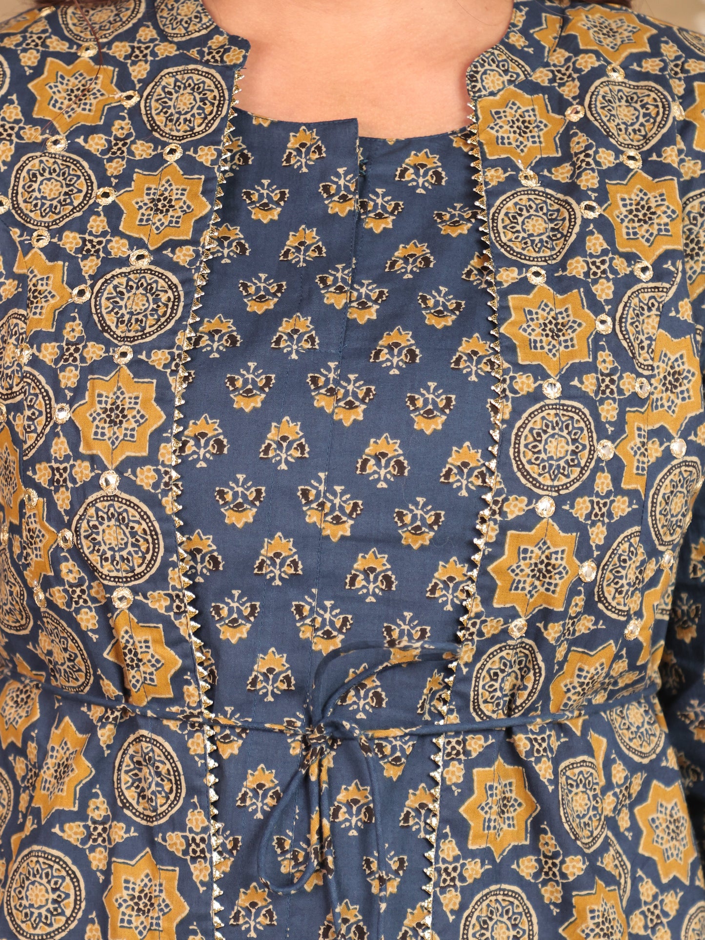 Soft Cotton Ajrakh A-line Blue Kurta
