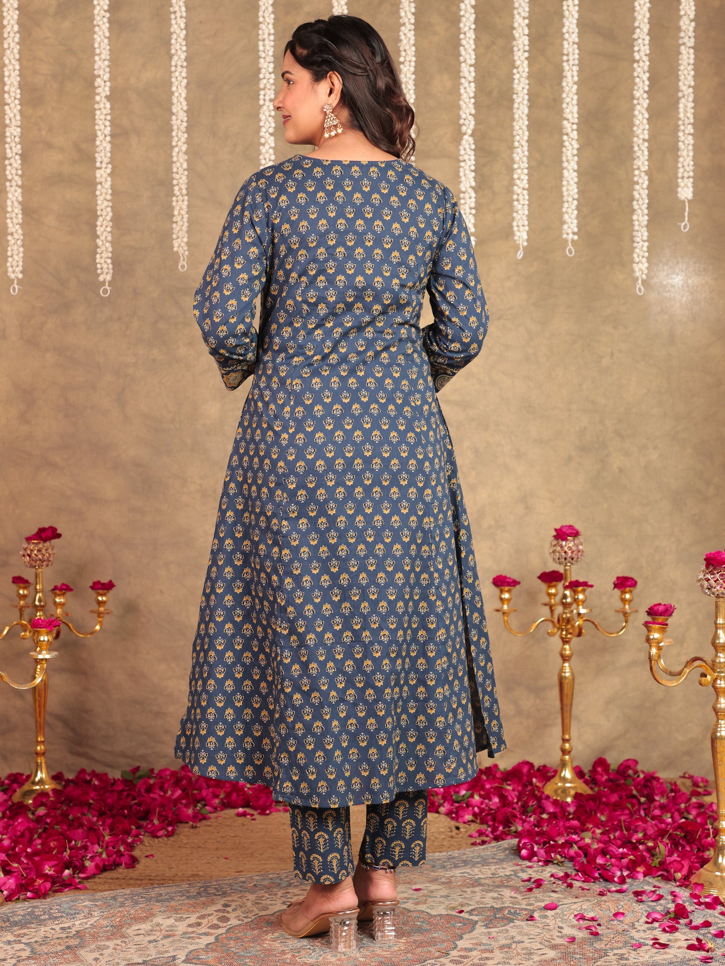 Soft Cotton Ajrakh A-line Blue Kurta