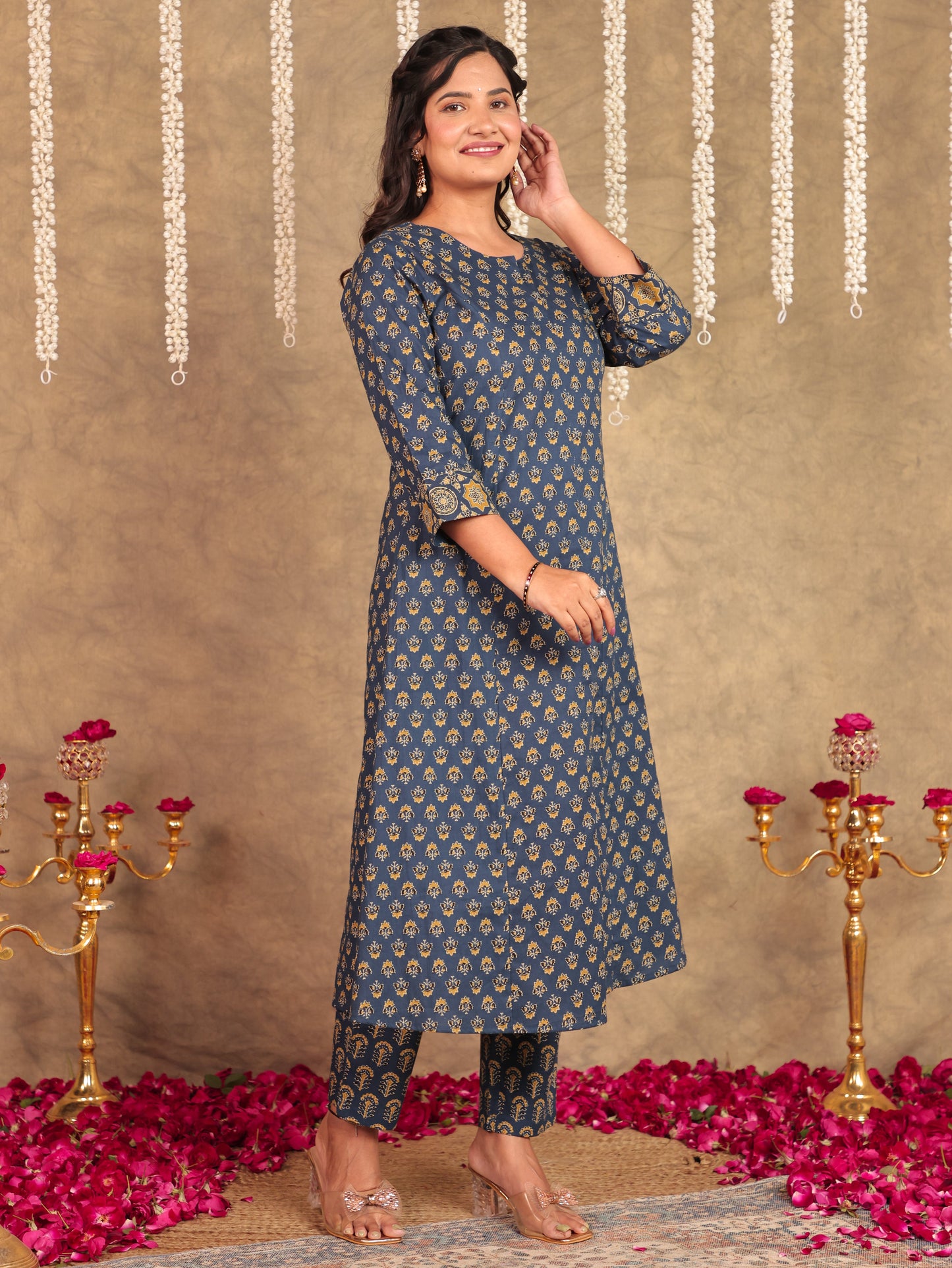 Soft Cotton Ajrakh A-line Blue Kurta