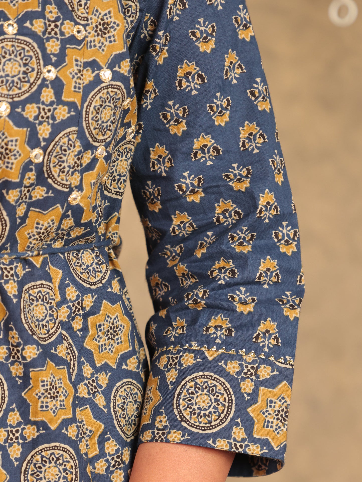 Soft Cotton Ajrakh A-line Blue Kurta