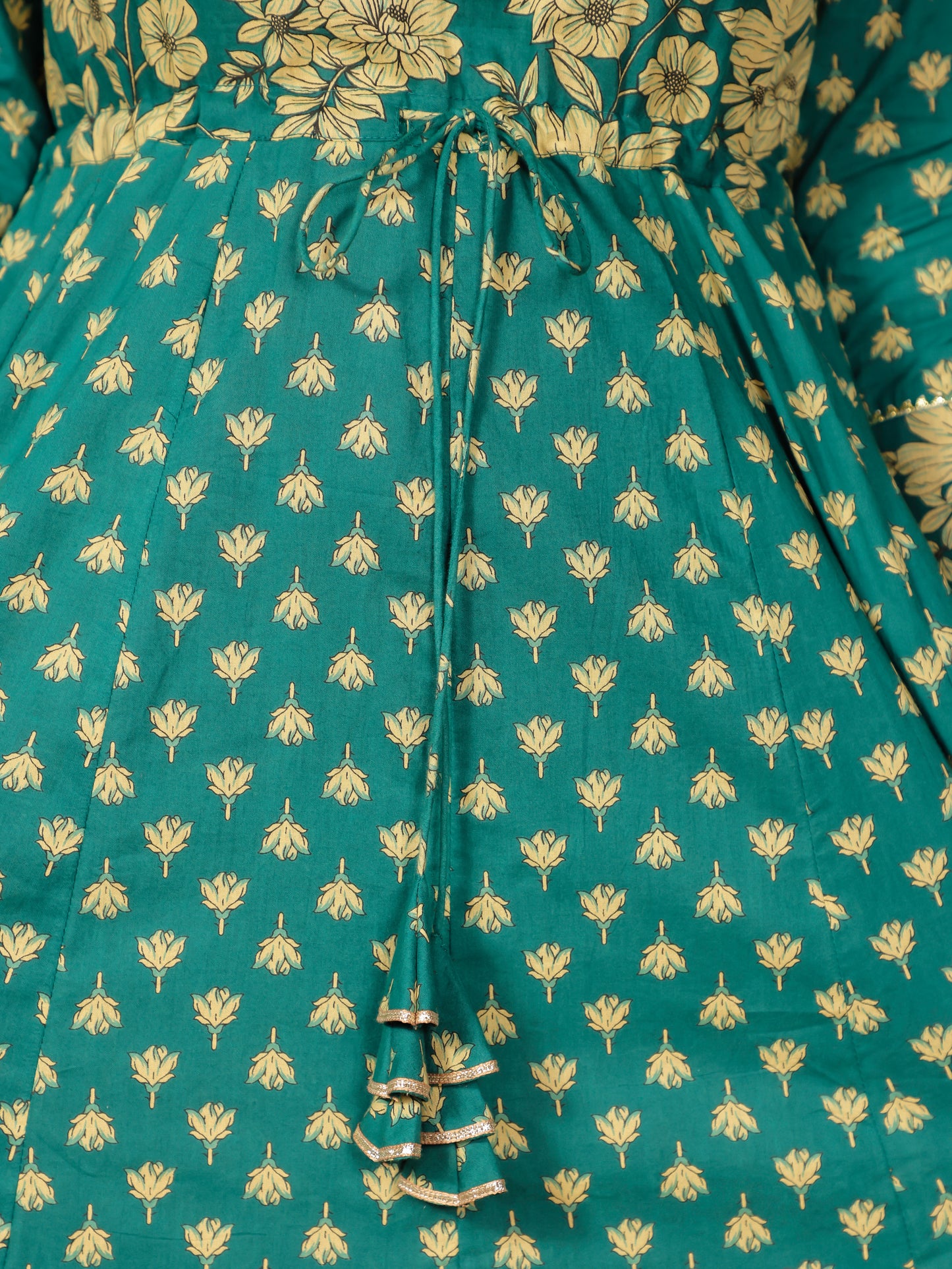 Embroidered Soft Cotton Floral Anarkali Green
