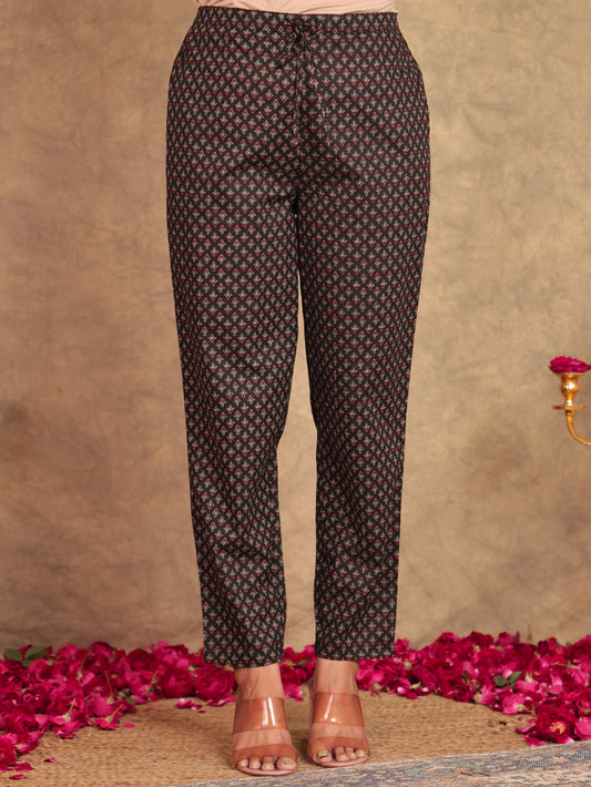 Soft Cotton Ajrakh Black Tapered Trousers