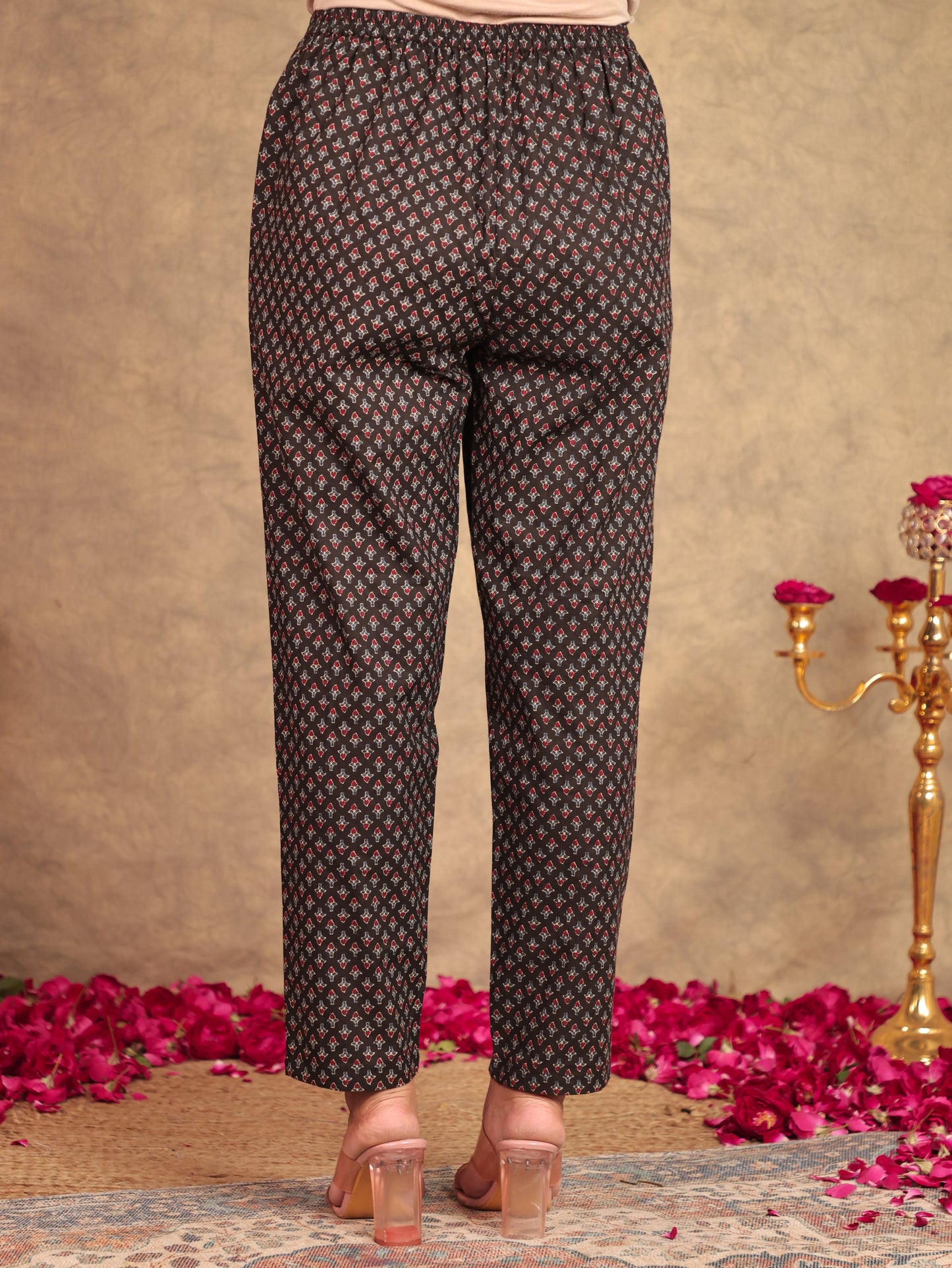 Soft Cotton Ajrakh Black Tapered Trousers