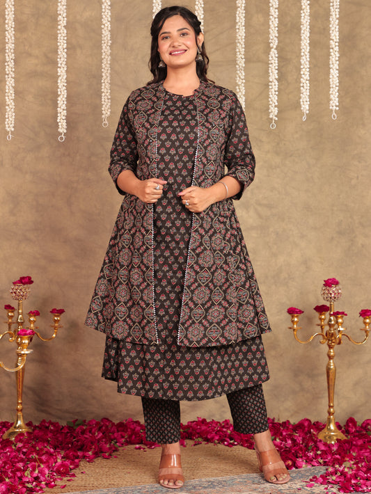 Soft Cotton Ajrakh A-line Black Shrug