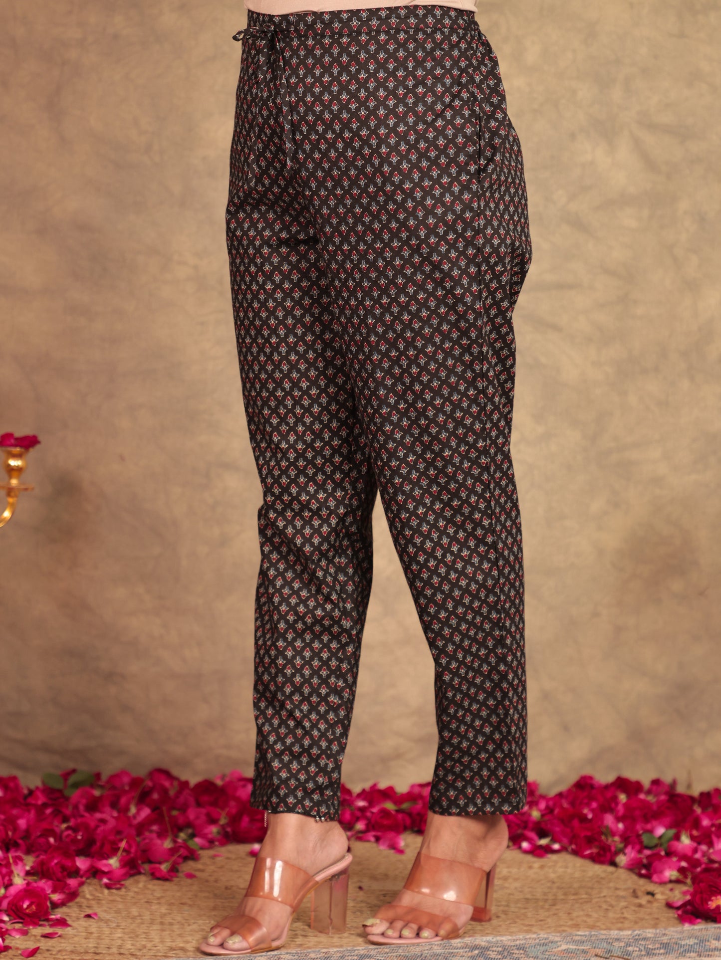 Embroidered Soft Cotton Ajrakh Flared Black Kurta